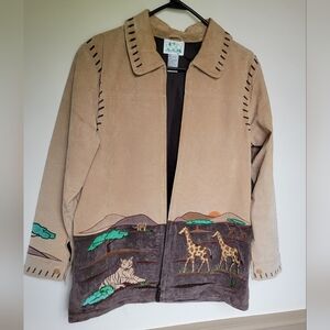 Women's Quacker Factory 100% Leather Tan and Brown Embroidered Jacket